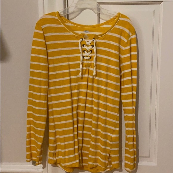Yellow & white striped Old Navy long-sleeve tee. - Picture 1 of 2